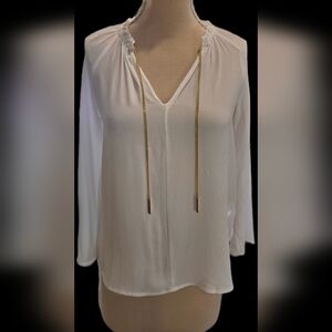 XS Michael Kors Lightweight Ruffle Collar Top with Gold Accents